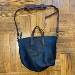 Madewell Zip-top Transport Crossbody Black and Brown Leather Bag